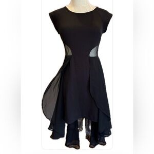 Malloy Fairy Cap Sleeves Sheer Waist Handkerchief Chiffon Overlay Black Dress S